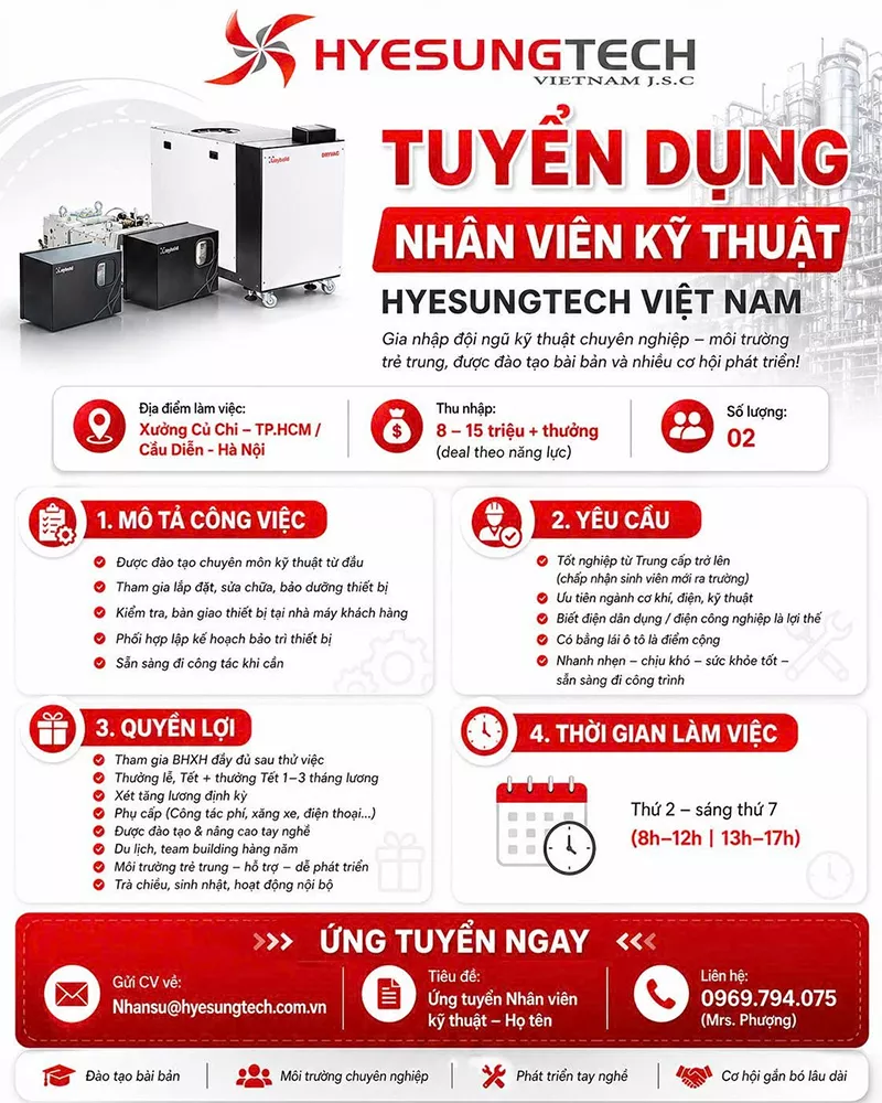 Tuyển dụng nhân viên kỹ thuật làm việc tại Hà Nội