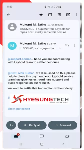 Khách hàng đánh giá dịch vụ sửa bơm Hyesungtech