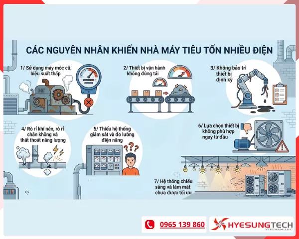 Các nguyên nhân khiến nhà máy tiêu tốn nhiều điện
